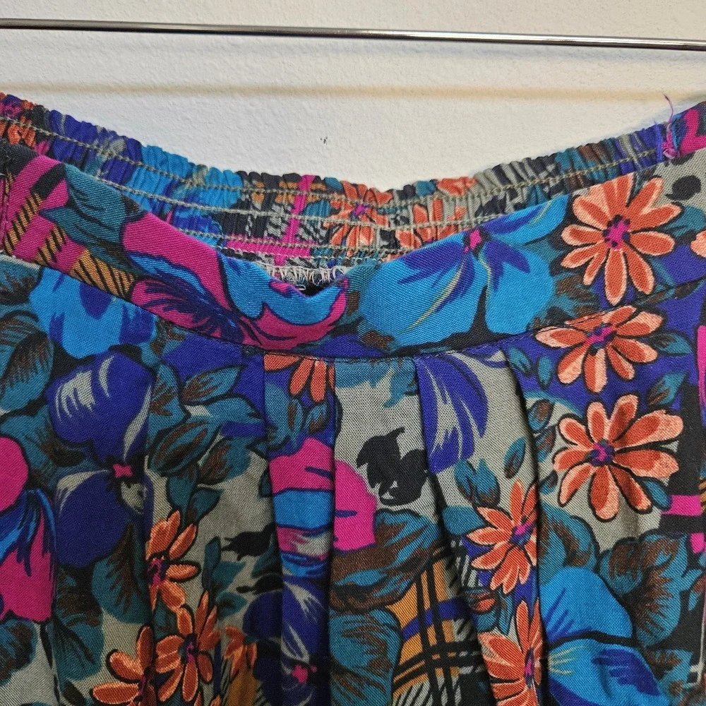 Vintage Random Sportswear Midi Floral Skirt Size 12 Elastic Waist Made In USA